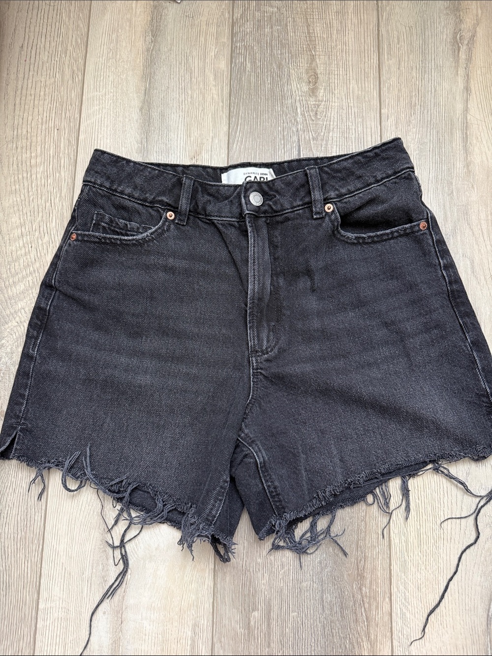 Dynamite GABI - Black Frayed Hem High-Rise Denim Shorts